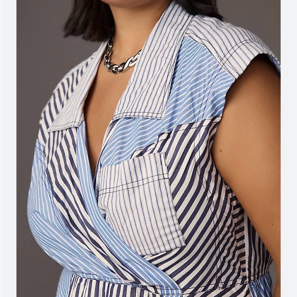Pilcro Striped Sleeveless Wrap Dress in Blue and White - Picture 3 of 6